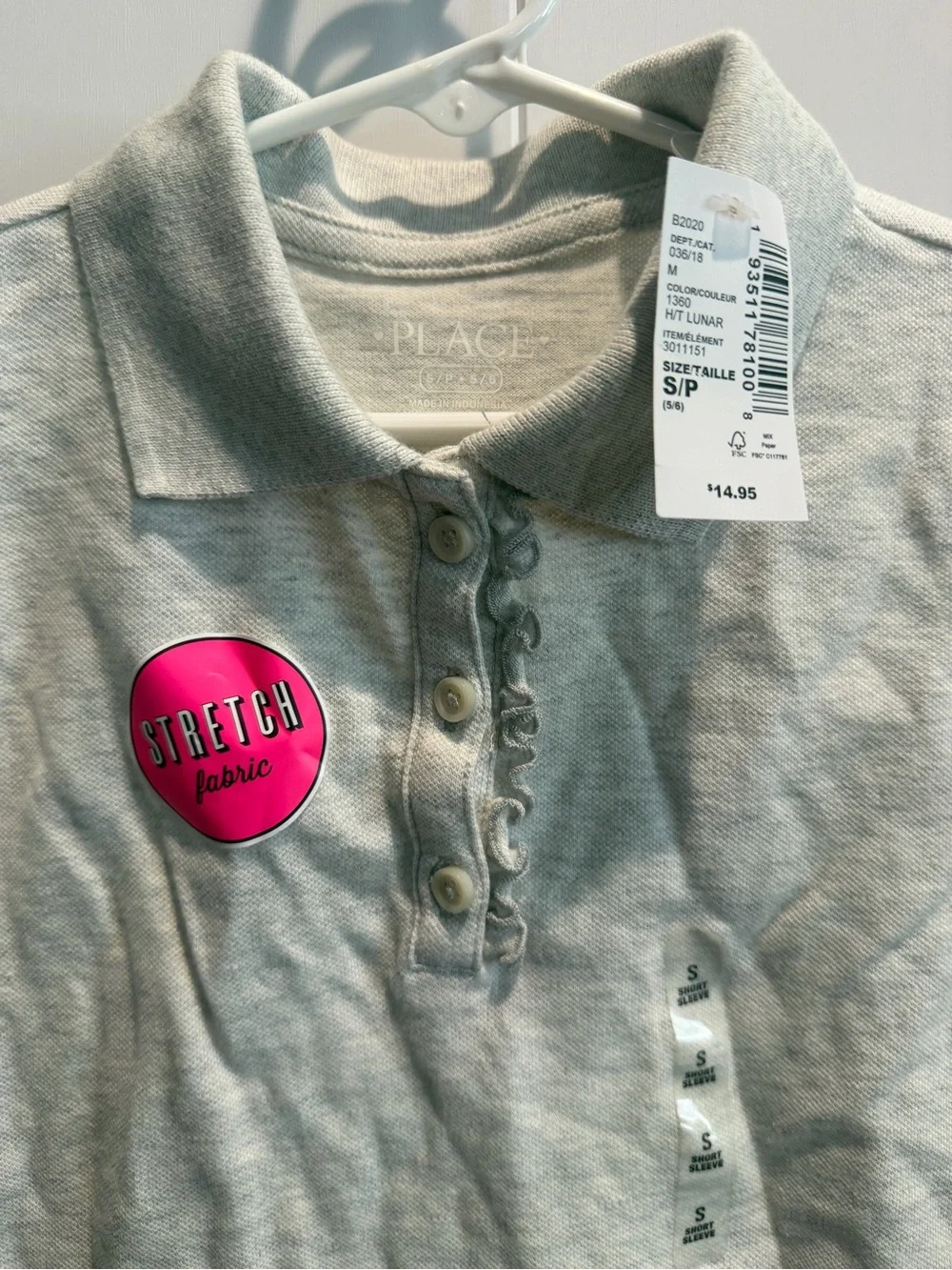 The Children's Place Girls' Uniform Light Gray Stretch Polo Top - Set of 2